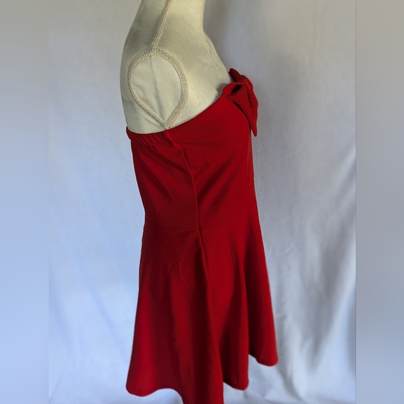 Forever 21 Strapless Red Bow Pinup Style Dress Sz L Bodycon Tube Top Mini - Picture 4 of 11